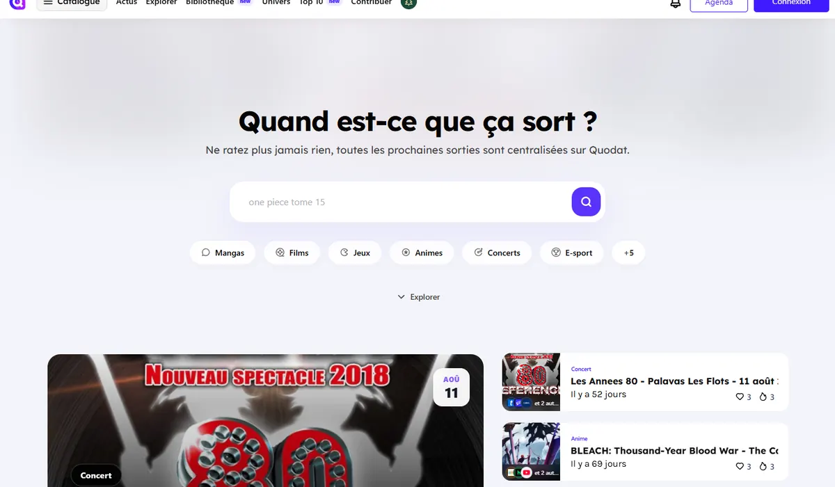 Page d'exploration du catalogue