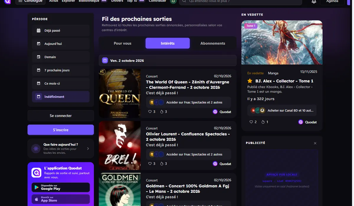 Fil d'actualités des prochaines sorties