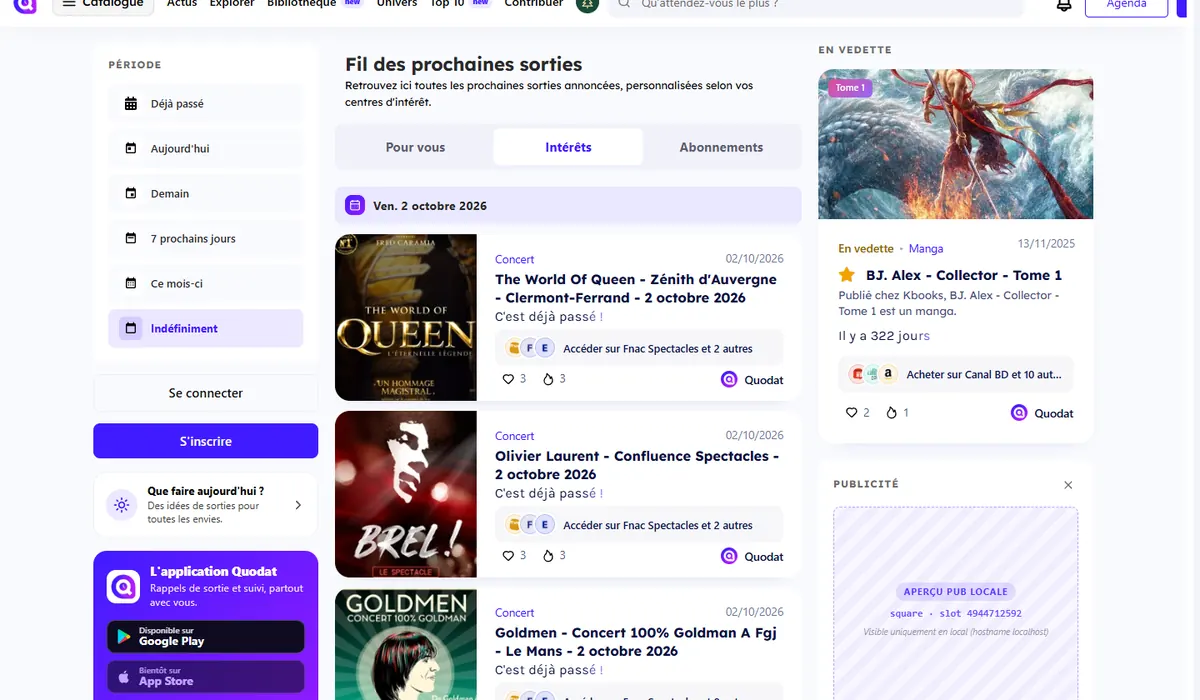 Fil d'actualités des prochaines sorties