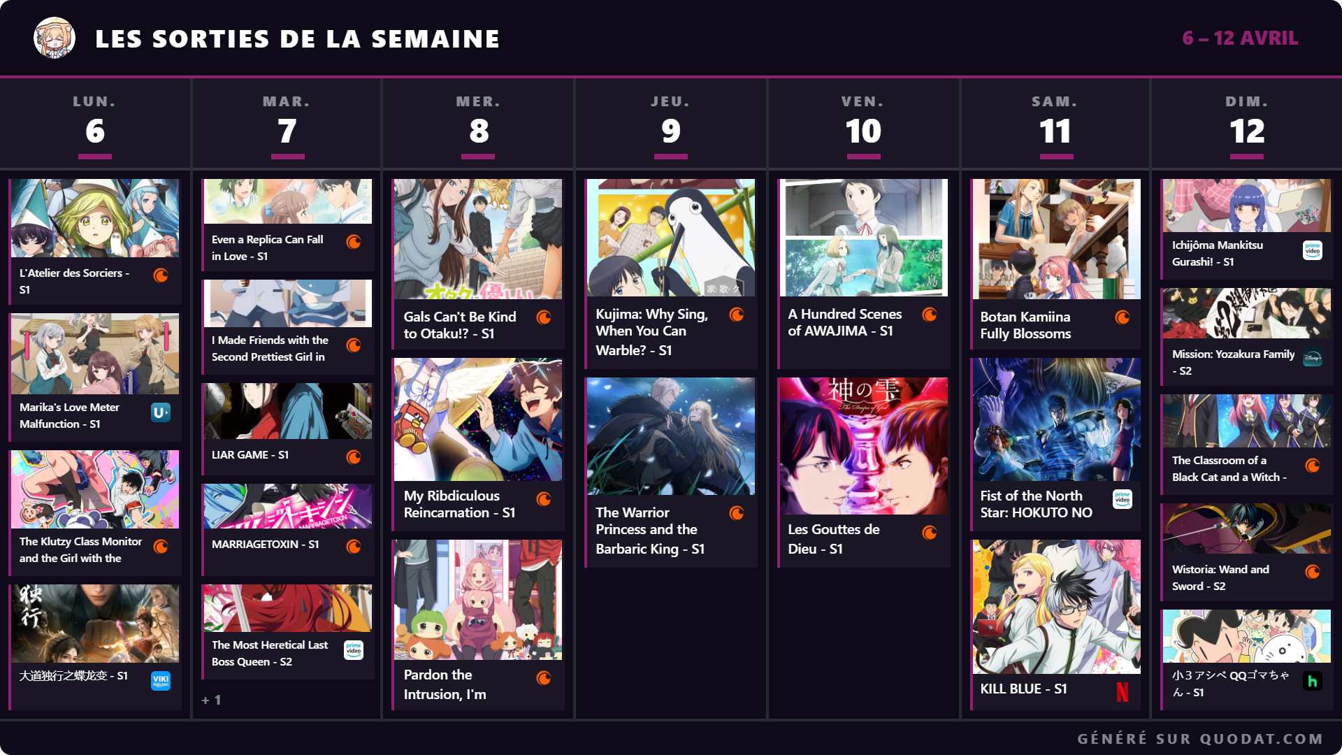 Calendrier de sorties généré aux couleurs d'une marque